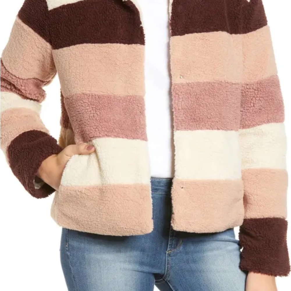 Nordstrom Cream and Brown Striped Teddy Jacket